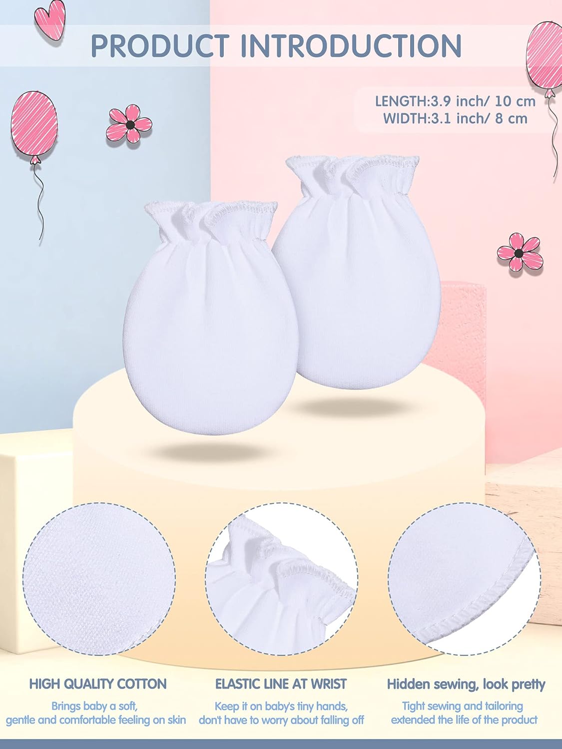 16 Pairs Newborn Baby Mittens Cotton Gloves Infant Toddler No Scratch Mittens for 0-6 Months Baby Boys Girls (White): Clothing