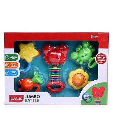 Luvlap Trumpet, Lion, Star and Crabs Teether Rattles for Baby, Multicolor
