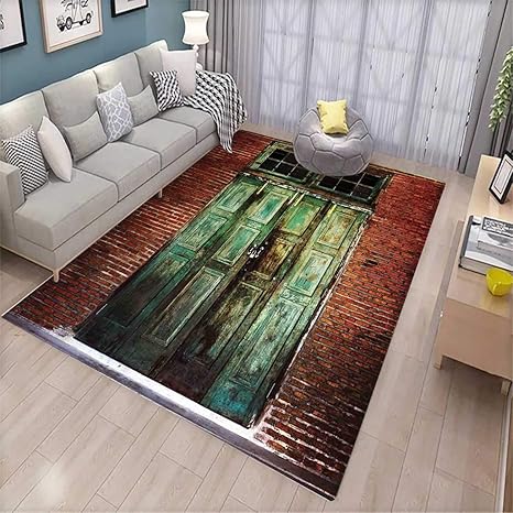 Rustic Bath Mats Carpet Rusty Old Door Of Red Brick Wall House