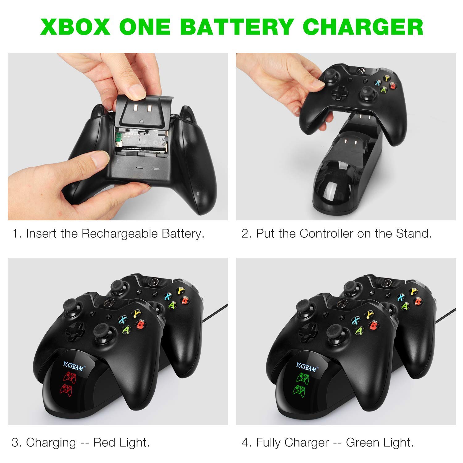 Xbox One Controller Charger, Xbox One /One S / One Elite Controller Charging Station with 2 Pack Xbox Rechargeable Battery for Xbox Wireless Controller Kit
