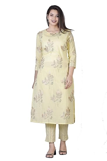 Women Yellow Printed Kurta with Palazzo Pant