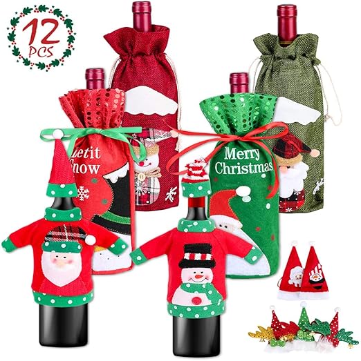 Amazon Com Heflashor 12pcs Christmas Sweater Wine Bottle Cover