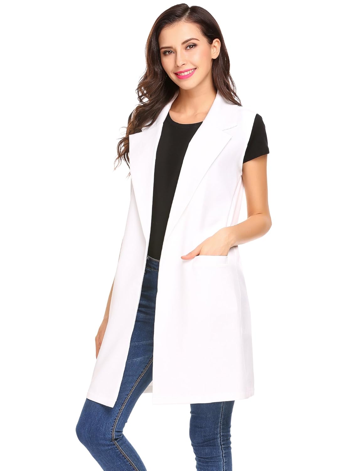 anhoney women fashion lapel open front long sleeveless blazer vest waistcoat