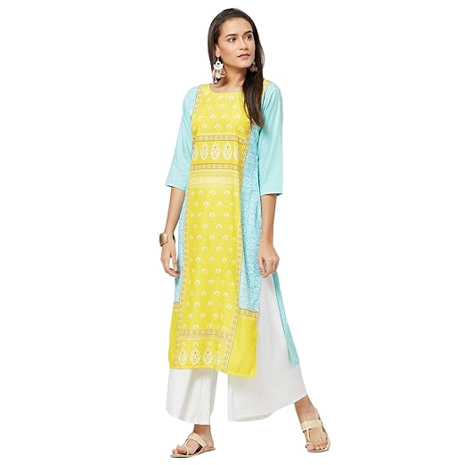 Womens Straight Kurta (TESXTILES-10635_Yellow)