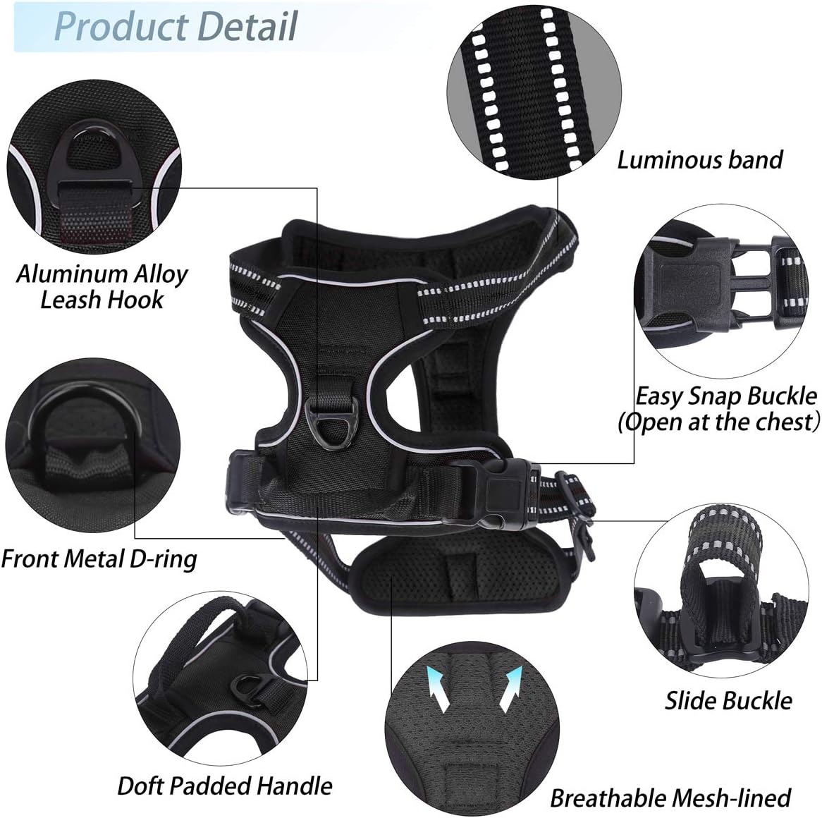 Belababy Dog Harness Small Medium Large No Pull, Adjustable Reflective Front Clip Dog Harness with Easy Control Handle - Image 3