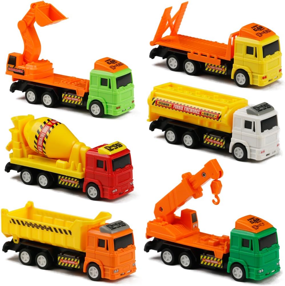 Pull Back Car Toy Mini Construction Vehicles Trucks Model Set for Kid Children 3 Year Old and up (6 big)