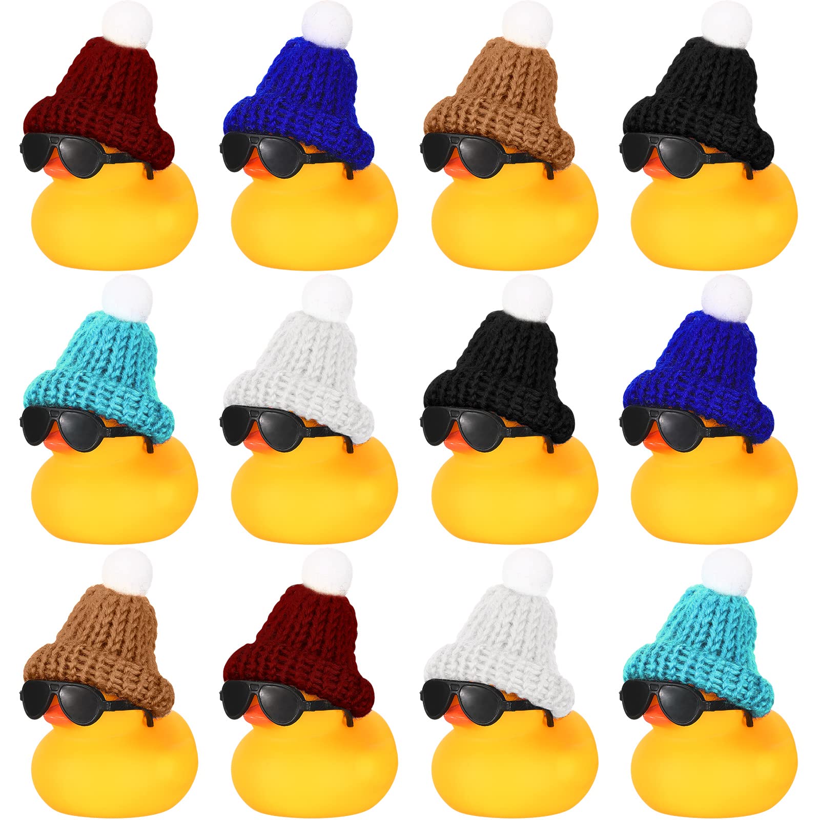 Chivao 12 Pcs Mini Rubber Ducks with Sunglasses/ Glasses and Hats/ Necklace, Cruise Rubber Ducks in Bulk Valentine Gift Small Bathtub Toy for Hiding Party Favor(Cute Style,Yellow)