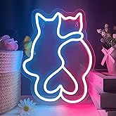 Two Cat Neon Signs, Cat LED Neon Sign for Wall Decor, Cute Cat Neon Lights, Kawaii Animal 3D Wall Art Neon Light Sign for Bedroom Living Room Children Kids Girls Gift Bar Home Party Birthday