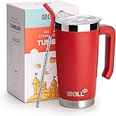 Mollcity Kids Tumbler with Handle-20 oz Stainless Steel Double Wall Vacuum Insulated Cup with Leakproof Lid and Straw Travel Coffee Mug with Silicone Pad Non Slip (Canyon Red)