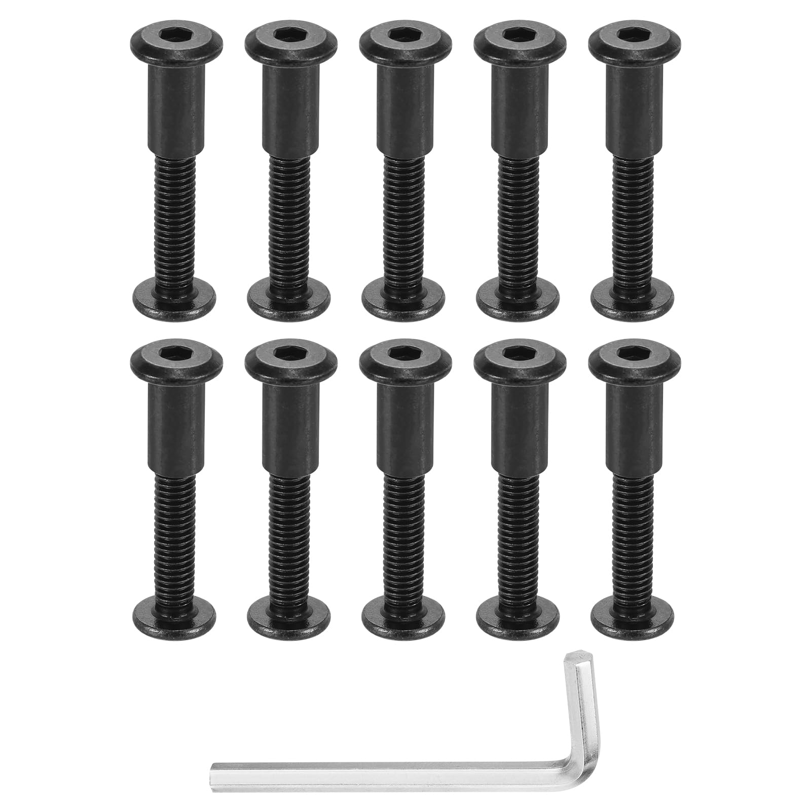 Photo 1 of uxcell 15 Sets Screw Post, Male M6x35mm Carbon Steel Screw Rivets, Female M6x15mm Hex Drive Binding Screws Belt Buckle Binding Bolts Leather Fastener with 1Pcs Wrench, Black