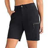 Oalka Women's Hiking Cargo Shorts Bermuda Lightweight Golf Camping 9" Long Shorts with Pockets Quick Dry