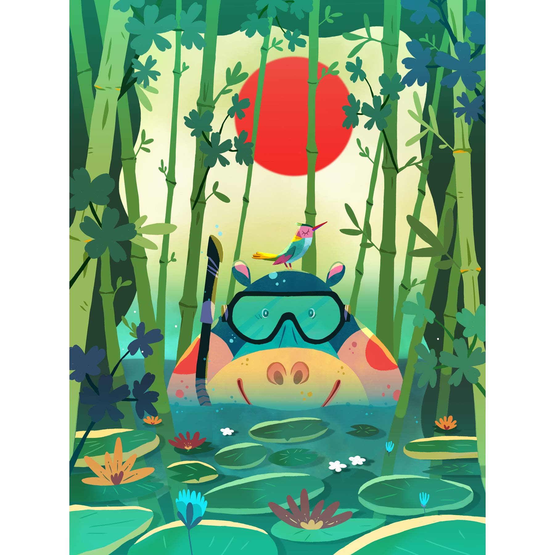 Wee Blue Coo Jungle Animals Hippo Wall Large Art Print Poster Wall Decor 18x24 inch — image 1