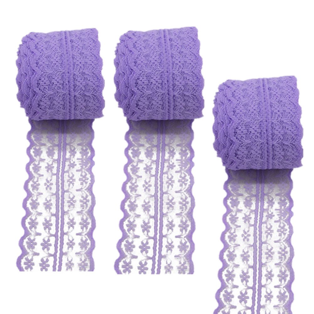 3 Rolls 10 Meters Floral Lace Ribbon Lace Trim Webbing Fabric for DIY Jewelry Making Craft Wedding Accessories Gift Wrapping(Lavender)
