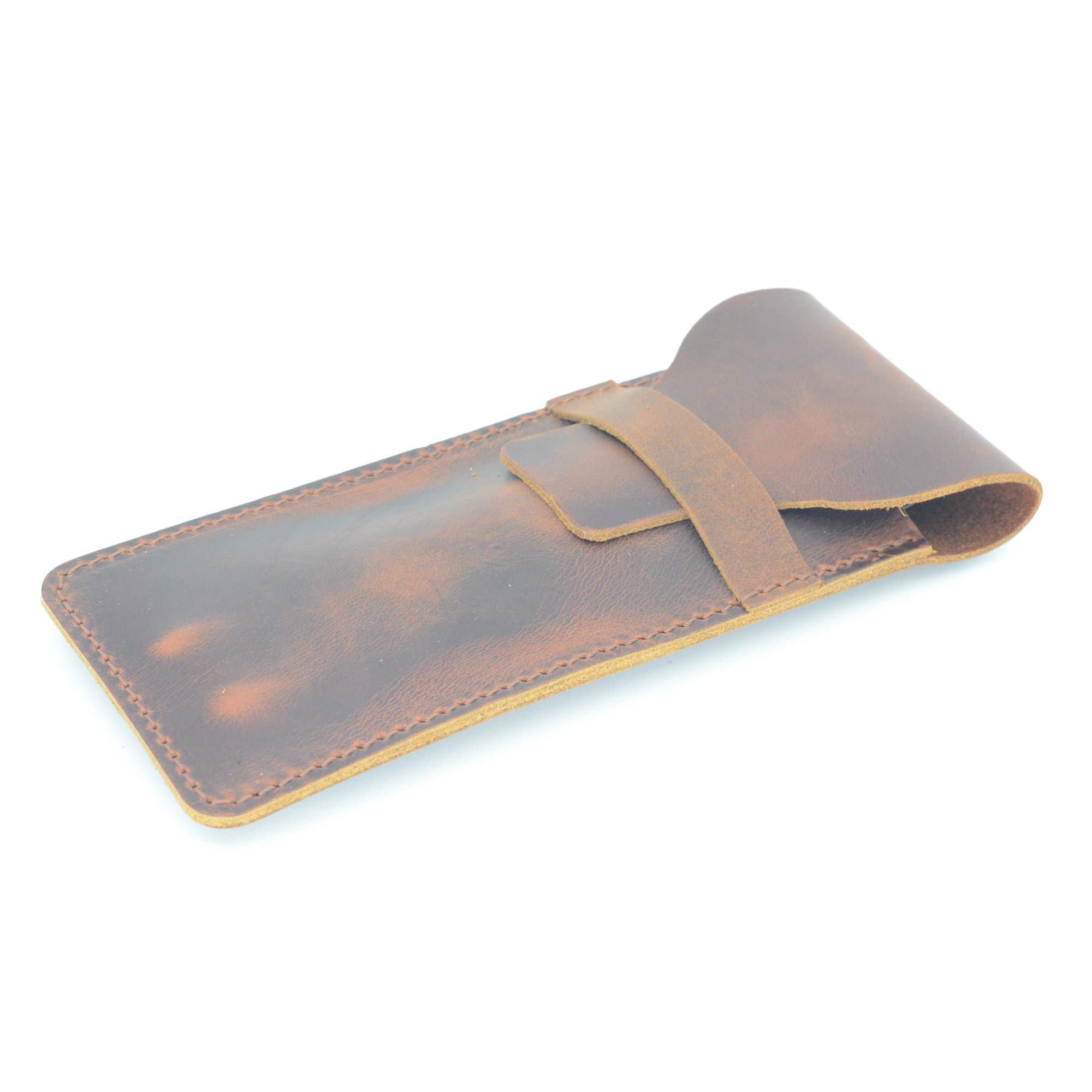 JJNUSA Handmade Genuine Leather Pen Case Holder Tall Notebooks Pencil Cover Pen Pouch Pen Holster Brown