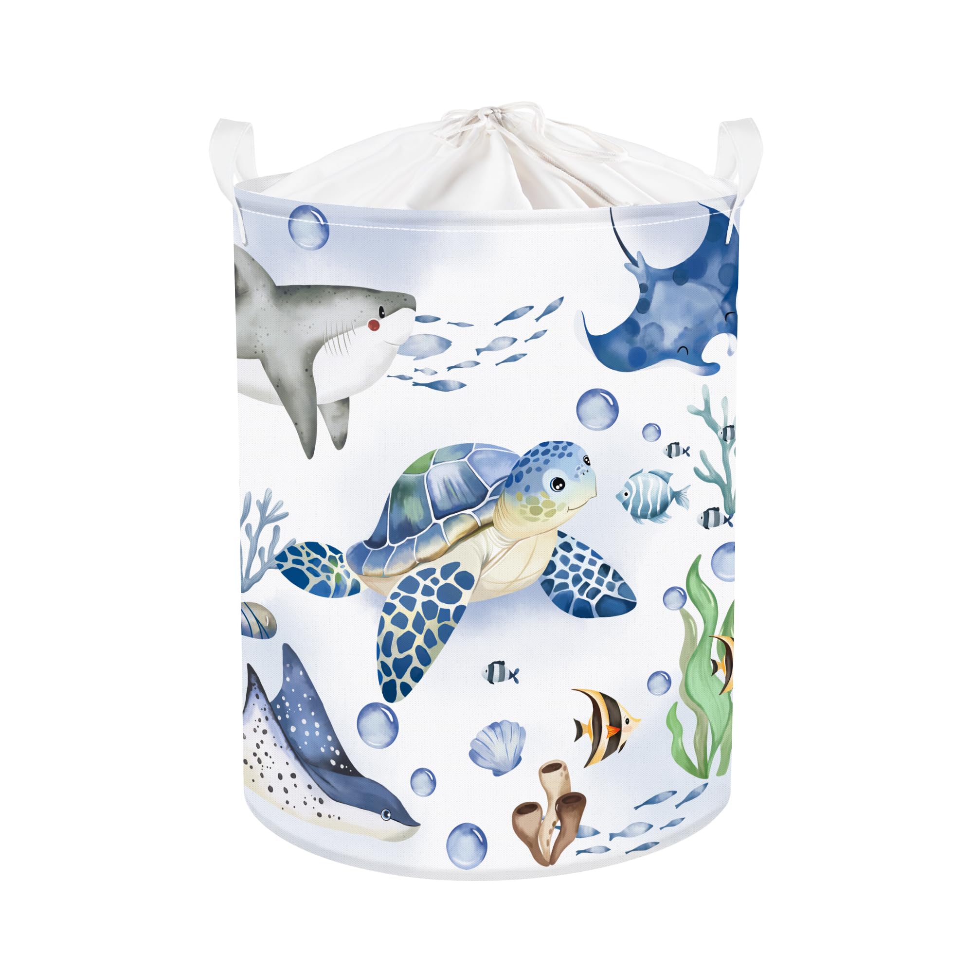 Clastyle Sea Animal Baby Laundry Hamper Crabs Clothes Kids Storage Basket Collapsible Boys Girls Toy Box for Nursery Room, Turtle, 36x45 cm