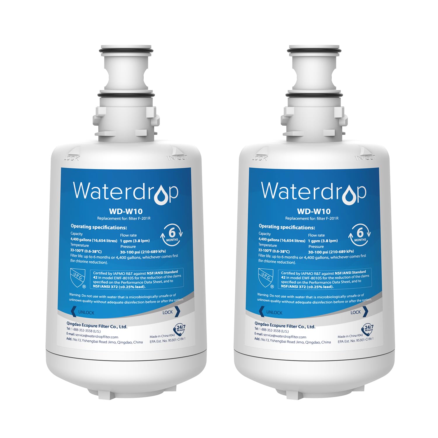 Photo 1 of Waterdrop F-201R Water Filter Cartridge, NSF/ANSI 42 Certified, Replacement for F-201R Water Filter Cartridge for Hot Water Dispenser, pack of 2, Model No. WD-W10