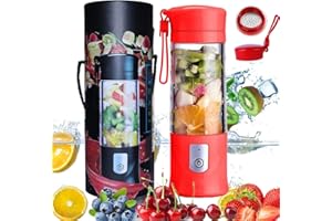 TOYCOL USB Electric Safety Blender Juicer Cup, Fruit Juice Mixer, Mini Portable Rechargeable Juicing Mixing Crush Ice Smoothie Travel Blender Mixer Machine,350-420ml Water Bottle Christmas Gift (Red)