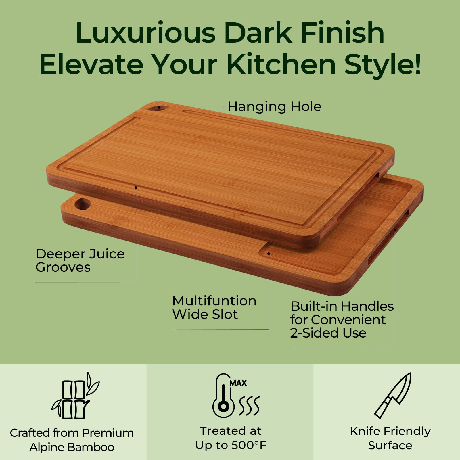 Bamboo Cutting Board, Durable Wood Cutting Boards for Kitchen with Deep Juice Grooves & Built-in Handles, Ideal Charcuterie & Chopping for Meat, Vegetables and Fruits Ideal Kitchen Gifts