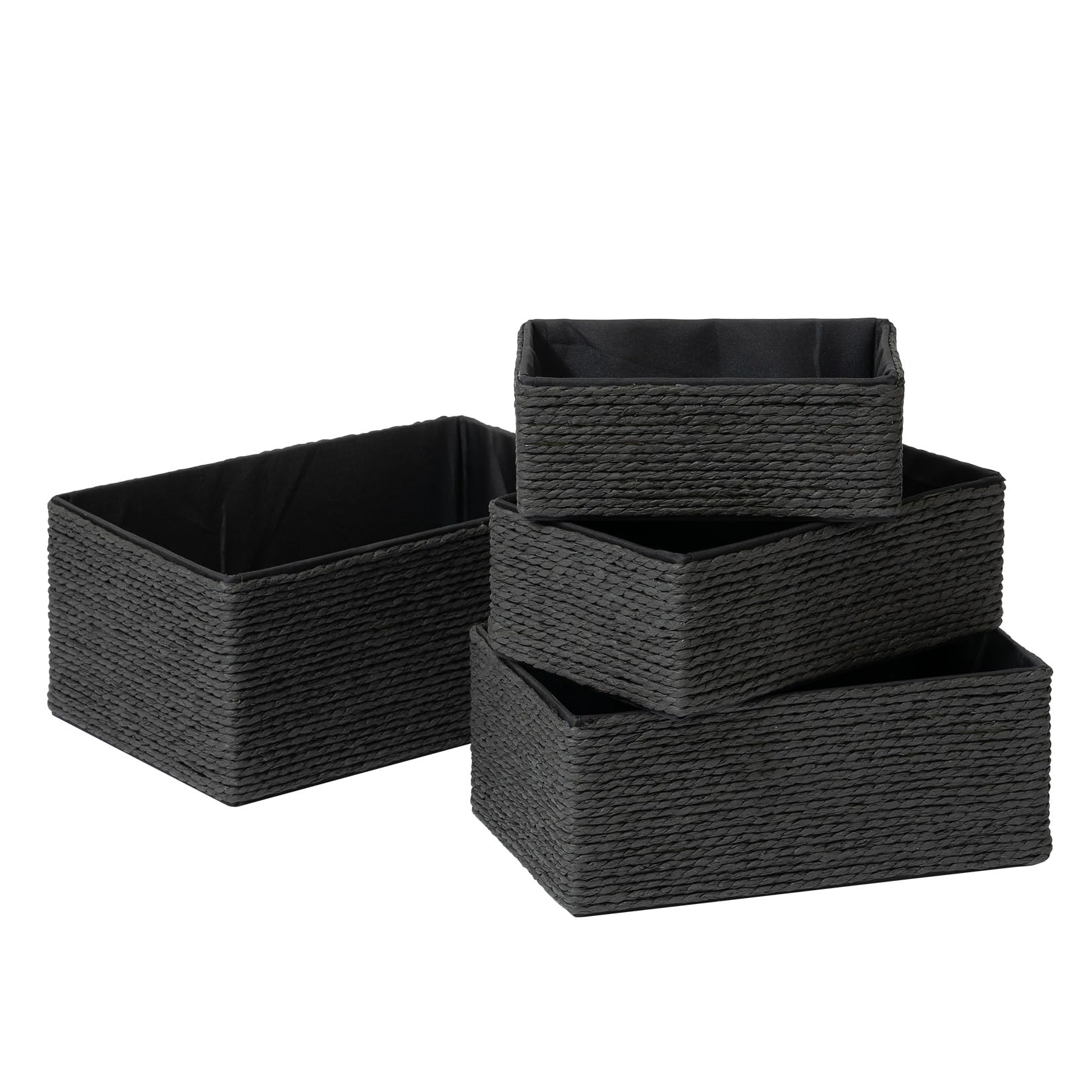 LA JOLIE MUSE Storage Baskets for Organizing Set 4 - Sturdy Woven Basket Paper Decorative Baskets, Stackable Storage Boxes for Makeup Closet Bathroom Bedroom Shelf (Black）
