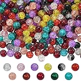PONABEADIY 1 Box 330PCS 11 Colors 8MM Mixed Color Crackle Glass Beads with Holes Assorted Crystal Round Spacer Spray Painted Loose Bead Bulk for Jewelry Making Bracelets Earrings DIY Craft Supply