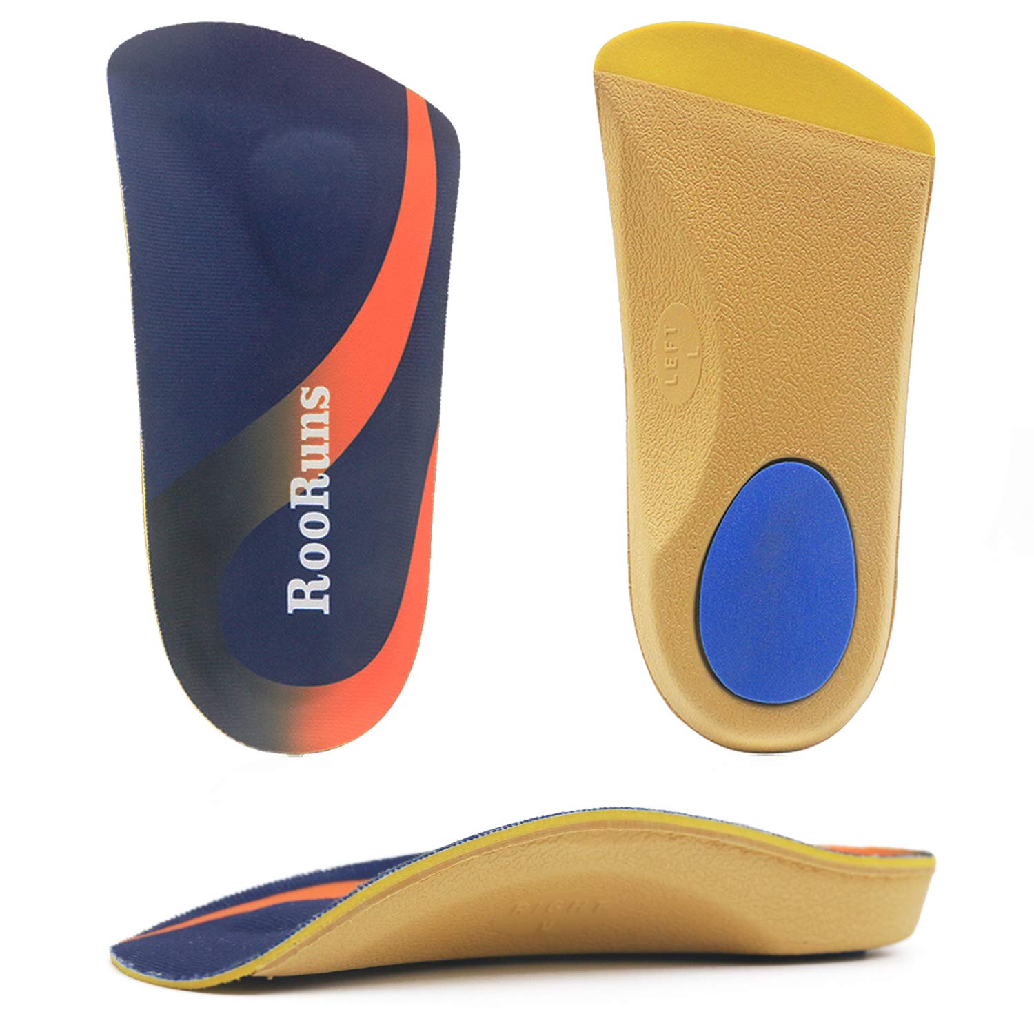 RooRuns Comfort Plantar Fasciitis Insoles for Men and Women, 3/4 Arch Support Insoles, Orthotic Inserts with Metatarsal Pads, Orthotic Shoe Insoles for Flat Feet, Heel Spurs, M