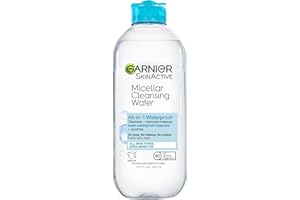 Garnier Micellar Water For Waterproof Makeup, Hydrating Facial Cleanser & Makeup Remover, Suitable for Sensitive Skin, Vegan, Cruelty Free, 13.5 Fl Oz (400mL), 1 Count