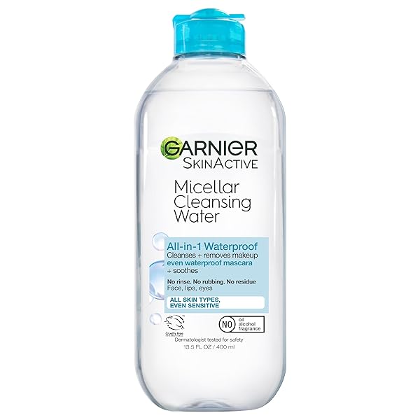 GARNIER MICELLAR WATER FOR WATERPROOF MAKEUP, HYDRATING FACIAL CLEANSER & MAKEUP REMOVER, SUITABLE FOR SENSITIVE SKIN, VEGAN, CRUELTY FREE, 13.5 FL OZ (400ML), 1 COUNT