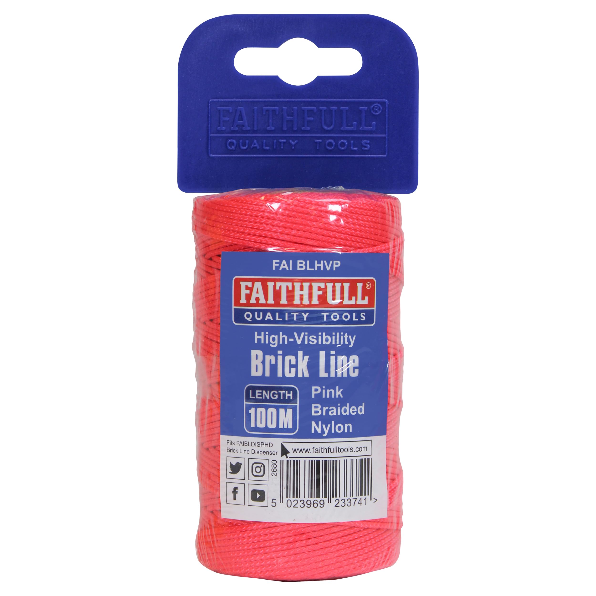 Faithfull FAIBLHVP Hi-Vis Pink Braided Nylon Brick Line String 100M (330ft) Breaking Strength 26.4kg