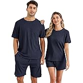 EISHOPEER Women Pajama Set Casual Short Sleeve Summer Two Piece Lounge Set Knit Homewear Navy Blue