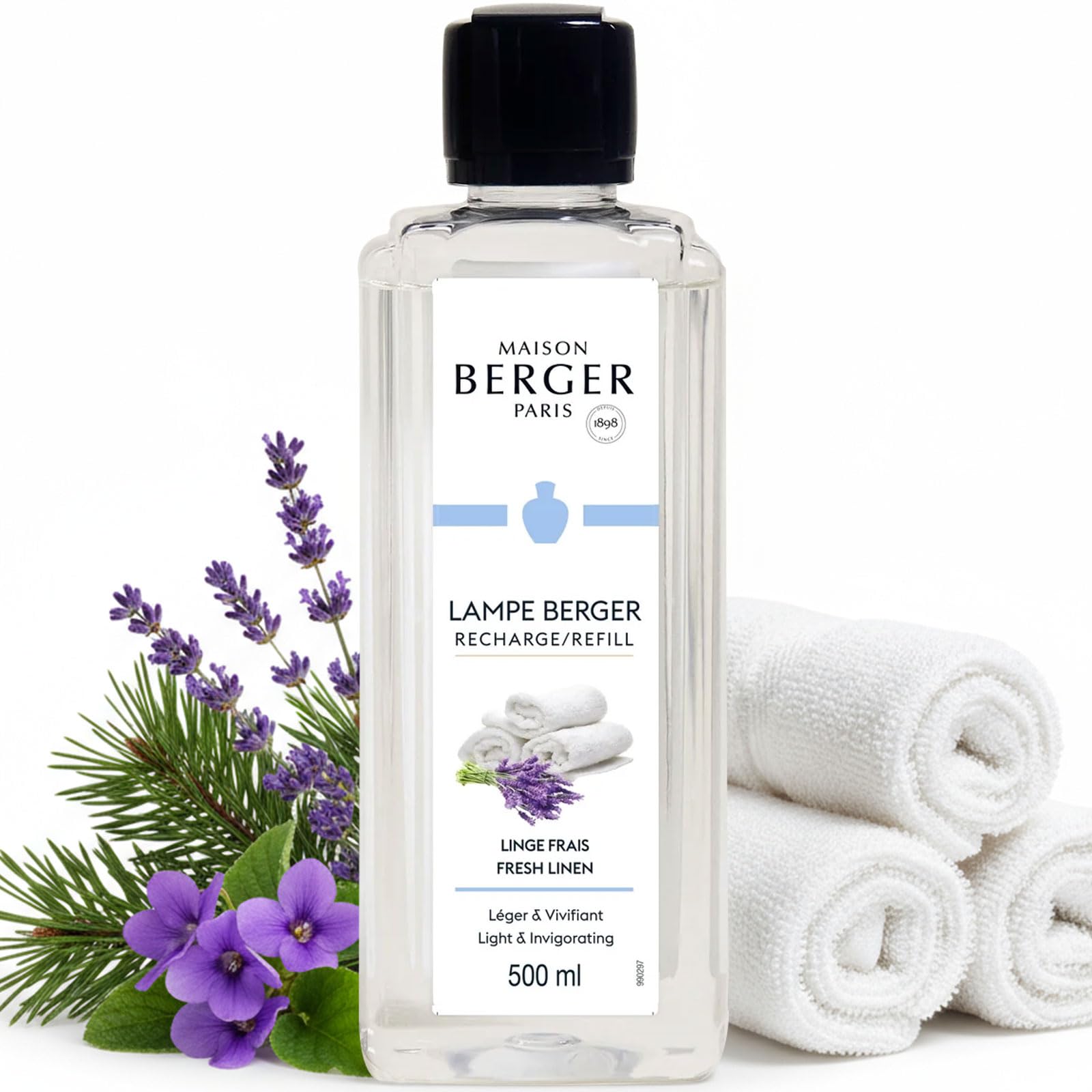 MAISON BERGER Fresh Linen Lamp Berger Fragrance Refill, 500 mL – 2-in-1 Catalytic System, Neutralizes Odours Then Diffuses Fragrance, Clean Cotton Notes with a Light Floral Breeze — image 1