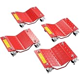 VEVOR Wheel Dolly, 8000 lbs Capacity Heavy-Duty Steel Car Mover, Wheel Dolly Car Tire Stake Set with Brakes, Vehicle Moving Cart Moving Cars, Trucks, Trailers, Motorcycles, and Boats, Set of 4, Red
