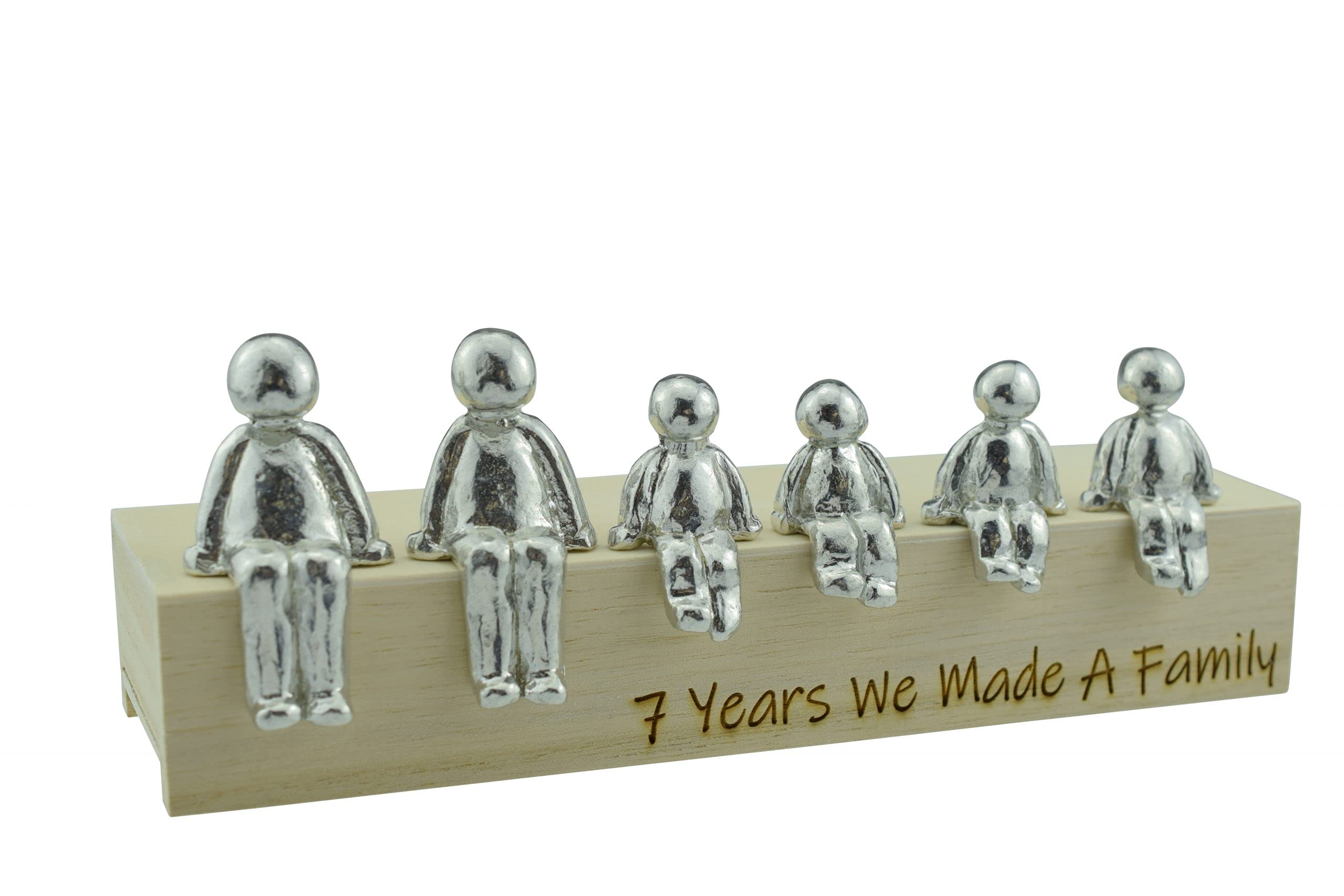 Pirantin 7th Anniversary Idea - 7 Years We Made A Family Metal Ornament - Choose Your Family Combination Box & Woodgrain May Vary(4 children)