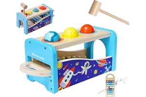 Eapura Hammering & Pounding Toys with 3 Wooden Ball Toy for Toddler，Wooden Montessori Baby Musical Toys with Hammer and Slide Out Xylophone for Toddlers