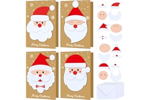 Dispowreath 24 Pcs DIY Christmas Card Making Kits with Envelopes DIY Christmas Craft Make Your Own Santa Claus Greeting Card Making Supplies for Holiday Xmas Party Decoration Favor