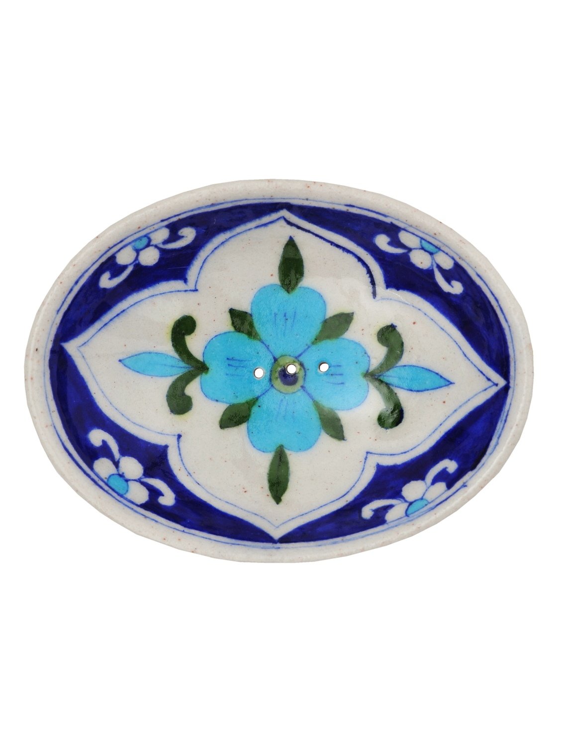 Tranquillo Ceramic soap dish blue handpainted with holes for water drainage 13 x 9.5 x 2 cm