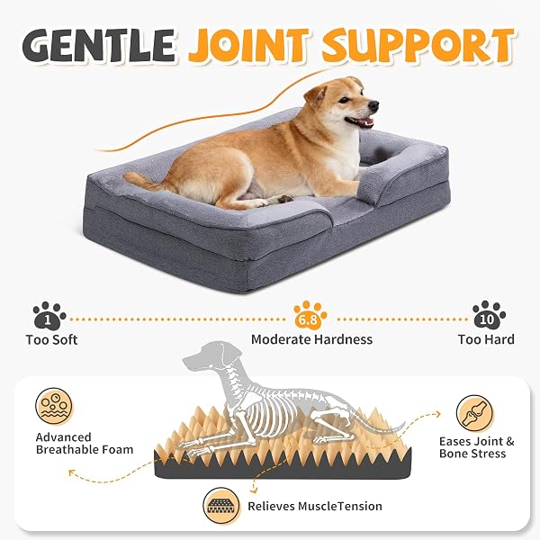 MAKIGUED ORTHOPEDIC DOG BED FOR MEDIUM DOGS EGG CRATE FOAM PET SOFA WITH WATERPROOF LINER, REMOVABLE WASHABLE COVER, NONSLIP BOTTOM, COZY COUCH FOR SMALL MEDIUM DOGS, 28.0X 22.8X 6.7 IN, GREY