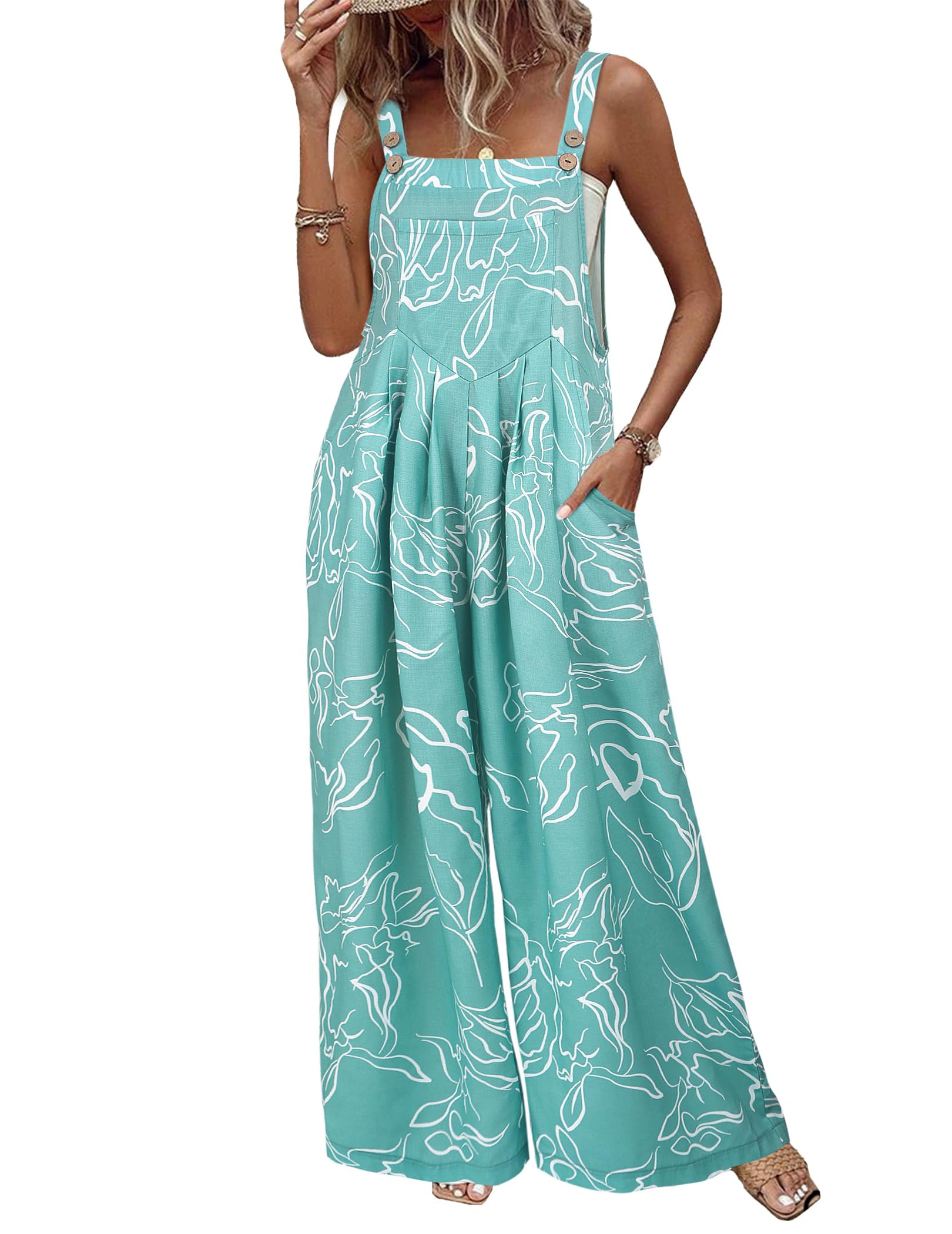 Photo 1 of **Dirty**LOOKBOHO Womens Overalls Summer Jumpsuits Loose Floral Print Bohemian Casual Wide Leg Maternity Overall Rompers Green M