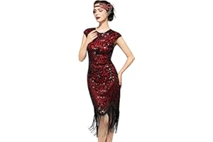 SWEETV YESSA Women's Flapper Dresses 1920s Great Gatsby Dresses Sequin Fringed Roaring 20s Cocktail Dress