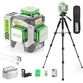Huepar Pro Laser Level 360 Self Leveling with 50inch Tripod, 3 x 360&deg; High Brightness Green Laser Leveler Tool for Construction, Tile and Picture Hanging, Rechargeable Battery &amp; Magnetic Bracket