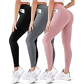 3 Pack High Waisted Leggings for Women Butt Lift Tummy Control Yoga Pants Non See-Through Workout Running Pants…