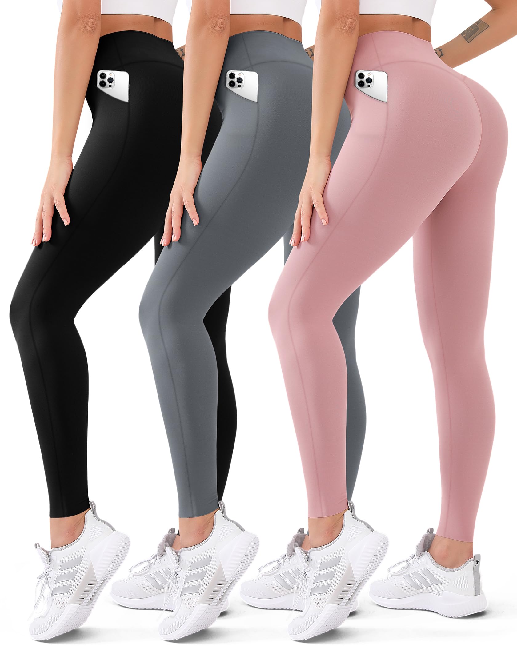 [3 Pack High-Waisted Tummy Control] 3 Pack Seamless High-Waisted Tummy Control Yoga Pants, Sport Style Athletic Leggings, Breathable Stretch Fabric for Gym & Casual Wear Wide Waistband