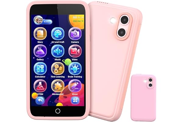 Kids Smart Toy Phone, Dual Camera with Stickers, 3.97" Touchscreen Learning Toy with 210+ Games, 190+ Drawing Activities, 8GB
