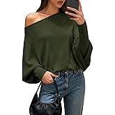 BTFBM Casual Fall Sweaters for Women 2026 Long Batwing Sleeve Ribbed Knit Tops Pullover Loose Off The Shoulder Sweater