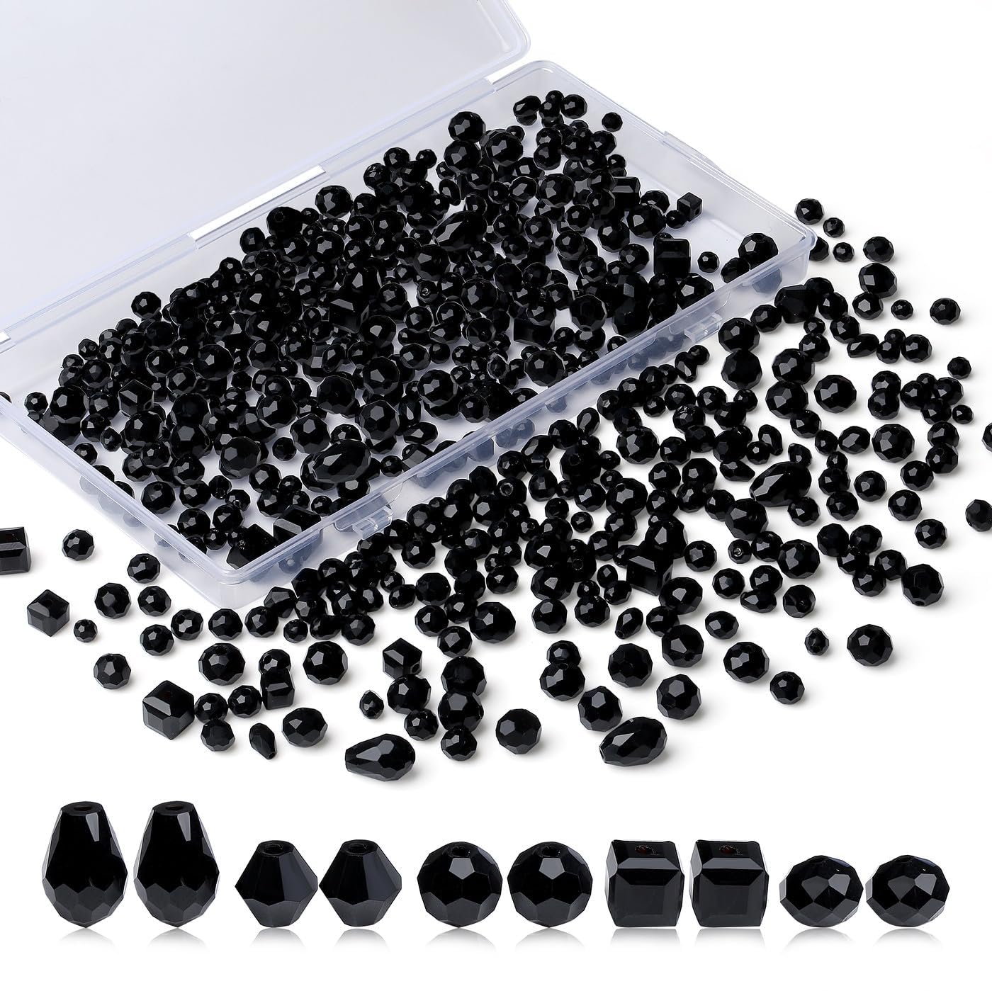 XIANNVXI 800pcs Faceted Black Glass Beads 4/6/8mm Black Beads for Crafting Jewellery Making