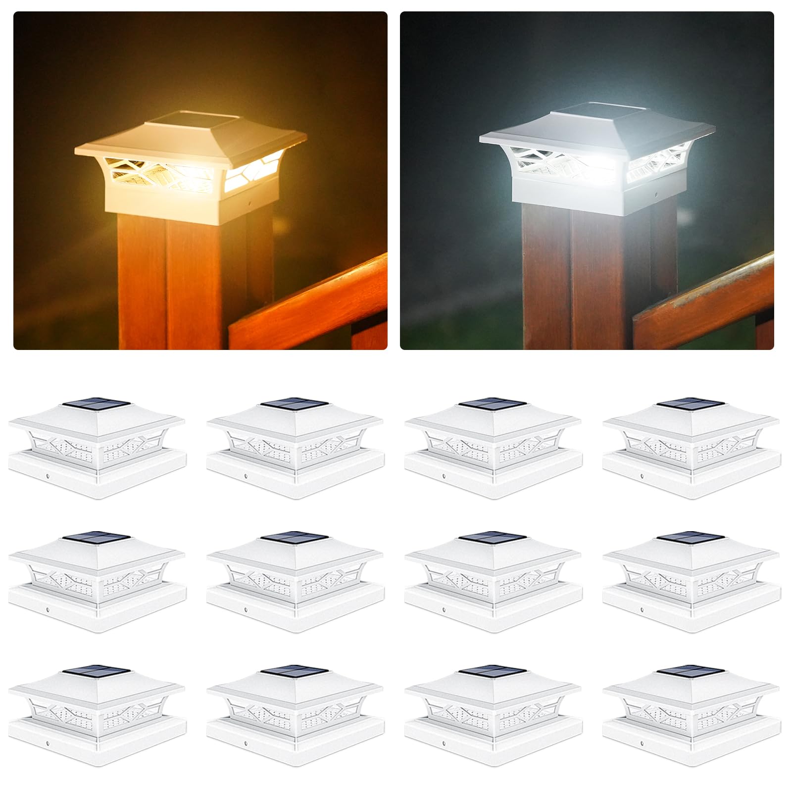 Photo 1 of (partial set) VOLISUN Solar Post Cap Lights: 12 - Pack Outdoor Deck Post Cap Lights White for Dock Fence Waterproof 2 Color Modes,4x4/6x6 Wooden/Vinyl Posts