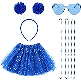 Aufee 80s Blue Tutu Outfit and Accessories for Women - Retro Party Costume with Skirt, Sunglasses, Necklace & Headband for Halloween