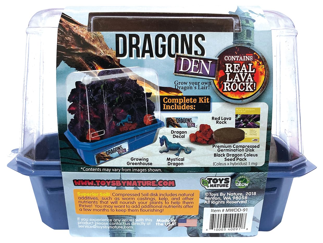 Toys By Nature Miniature Worlds Dragon's Den Flower Gardening Kit - Grow Your Own Mythical Lair with Dragon Figurine and Lava Rock (Dragon's Den)