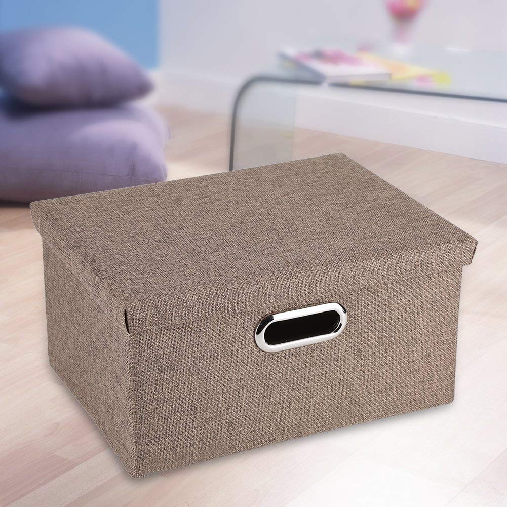 DEWIN Small Storage Box with Lid - Storage Bin Foldable Fabric Storage Bin Basket toy Clothes Towel Laundry Box Container Brown