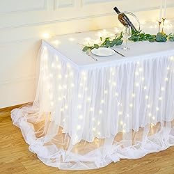 Shillance 9ft White Tulle Table Skirt for Rectangle