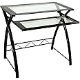 Bell'O Clear Modern Glass Computer Desk with Keyboard Tray, Black/Clear, CD8855 - for Laptops, Desktop PC & Monitor